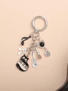 1 chiếc móc khóa unisex màu đen trắng hình đàn piano, mèo, nốt nhạc, đàn guitar, micro, phụ kiện trang trí túi xách đa năng cho cặp đôi, quà tặng giáo viên, quà sinh nhật, phụ kiện trang trí túi xách. - Nhiều màu - Xem 2