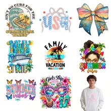 9PC DIY iron on transfers for tshirts,  Ain't No Cure For The Summertime Blues   Usa   Colorful Bow With Starfish    It's A Family Friends Trip   Family Florida Vacation 2026   Summer Vibes With Girl And Palm Trees   Summer Vibes With Butterflies   Girls Trip 2026 With Sunglasses And Cocktails   Boy Wearing White Sweatshirt With Pink Design , Easy Heat Transfer for Clothing, T-Shirts, Jeans, Backpacks, Hats & Pillows,  Washable Stickers Perfect for Casual Style, Ideal Gift for - Zufälliger Stil - Übersicht 2
