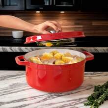 1 nồi gang đỏ kiểu Hà Lan, đường kính 24cm, tráng men, có nắp và tay cầm đôi - Nồi nấu súp chống dính, dụng cụ nấu ăn đã được tôi dầu sẵn, thích hợp cho Giáng sinh, Lễ Tạ ơn, nướng bánh mì và nấu súp, phù hợp với mọi phương pháp nấu ăn, dụng cụ nhà bếp. - Xem 11