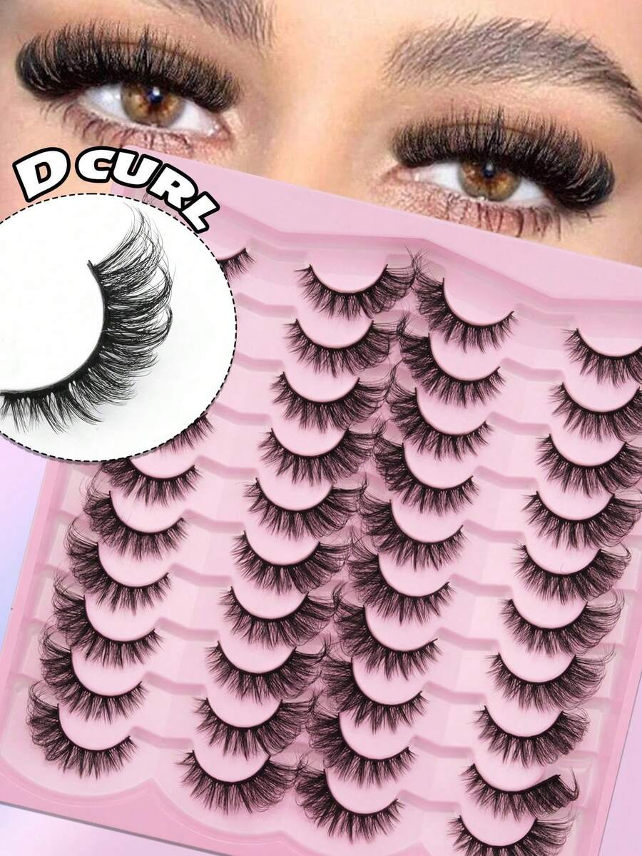 20 Cặp mi giả trông tự nhiên, mi dày cong, làm thủ công, mi giả lông chồn 3D, kiểu D-Curl, dụng cụ trang điểm, vật dụng thiết yếu hàng ngày, quà Giáng sinh. Mi giả, đồ trang điểm du lịch, mi nối, mi giả. - màu đen - Xem 1