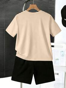 New Summer Tween Boy Graffiti Game Console Print Short Sleeve T-Shirt + Shorts 2 Pieces Set, Loose Casual Sports Outfit, Back To School - Multicolor - View 3