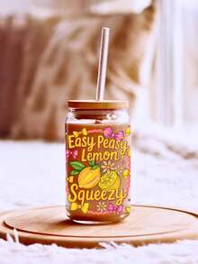 16oz Glass Cup UV DTF Crystal Sticker, Sweet Lemon Summer DIY Transfer Sticker, Waterproof Anti-Scratch Decoration For Glass Bottle, Iced Mug, Coffee Cup, Tumbler - Yellow - View 7