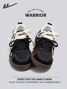 Warrior 時尚復古運動鞋女款 春夏舒適慢跑鞋 簡約風格休閒俐落運動鞋 全年適用 耐磨全天穿著訓練鞋 - 黑/米 - 查看 2