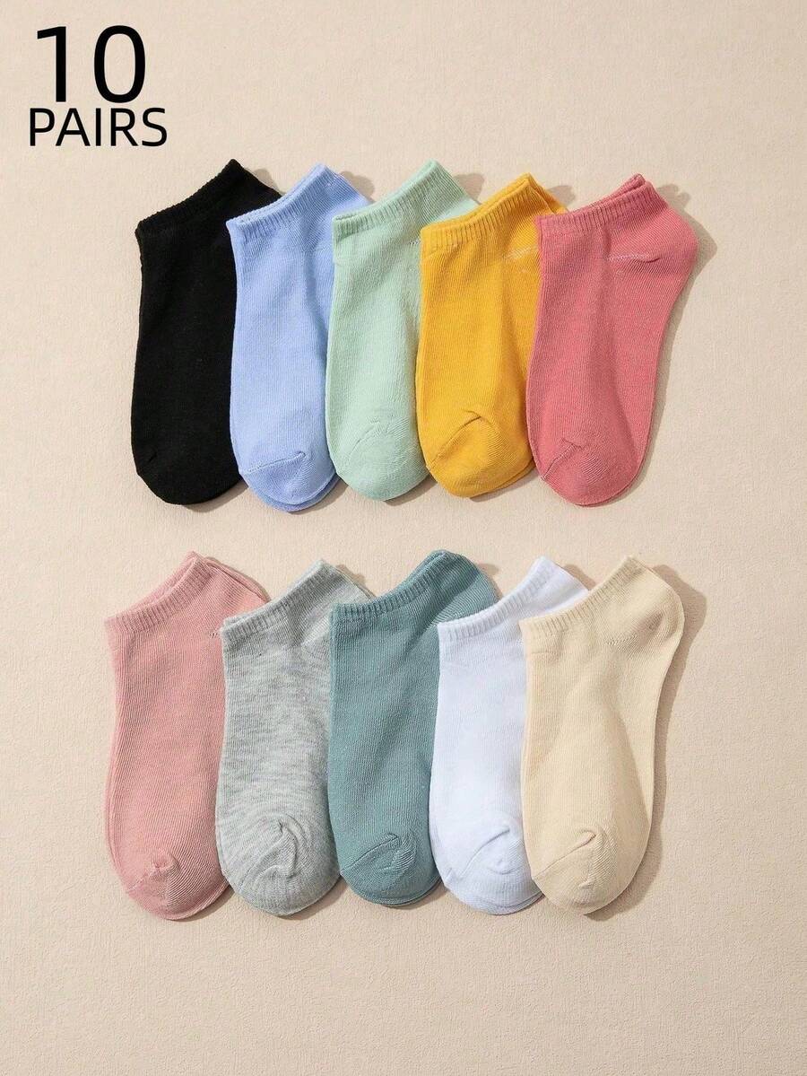 10 Pairs Women's Low Vamp Solid Color Comfortable Breathable Ankle Socks, Spring/Summer - Multicolor - View 1