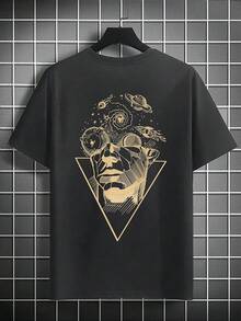 Camiseta de manga corta para hombre de verano, 100% poliéster, estilo versátil, ajuste amplio, peso 180 gramos, 1 pieza - Gris Oscuro - Ver 2