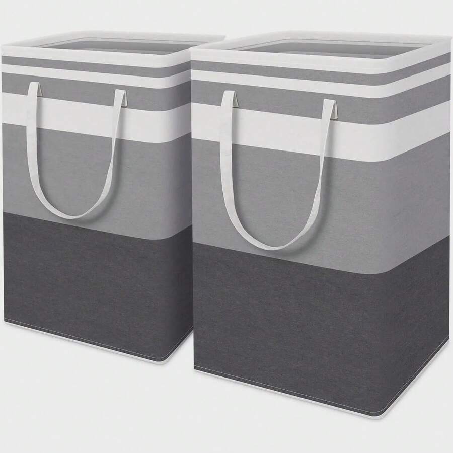 2-Piece Large Laundry Basket Set With Extended Handles Gradient Gray Laundry Basket For Clothes And Toys At Home - 淺灰色 - 查看 1