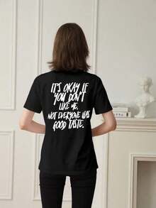 Women's Graphic Tee "I Don't Care If You Don't Like Me", Regular Fit Tee With Funny Phrase, Comfortable Sarcastic Crew Neck T-Shirt "Not Everyone Has Good Taste" Summer Tee In Black - 黑色 - 查看 2