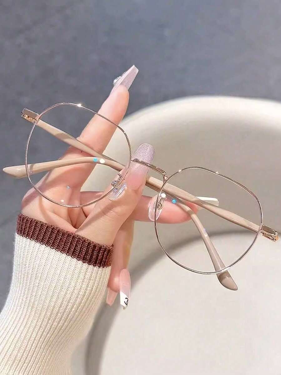 1pc Student Protective Glasses, With Flat And Round Lenses, Non-Prescription, Suitable For Computer And Phone Use, Women's Style - Clear - View 1