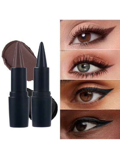 1 pieza Delineador de ojos en barra de terciopelo mate, de textura sedosa y suave, sin acumulación, fácil de aplicar, anti-manchas, en negro o marrón, lápiz delineador grueso portátil para maquillaje de ojos de moda para mujeres
