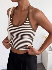 Casual Sexy Versatile Ribbed Camisole, Spring/Summer - Mocha Brown - View 2