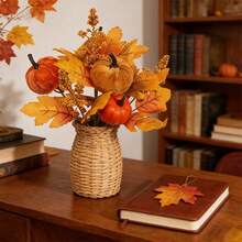 Autumn Harvest Festival Artificial Pumpkin & Maple Leaf Bouquet, Thanksgiving Fall Decor Ornament - Multicolor - View 2