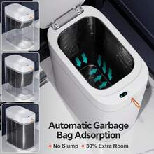 CTIME - cubeta de basura de baño con tapa 3.5 galones delgado con sensor sin tacto bote de basura inteligente de succión automática adecuado para dormitorios oficinas cocinas y baños - Blanco - Ver 3