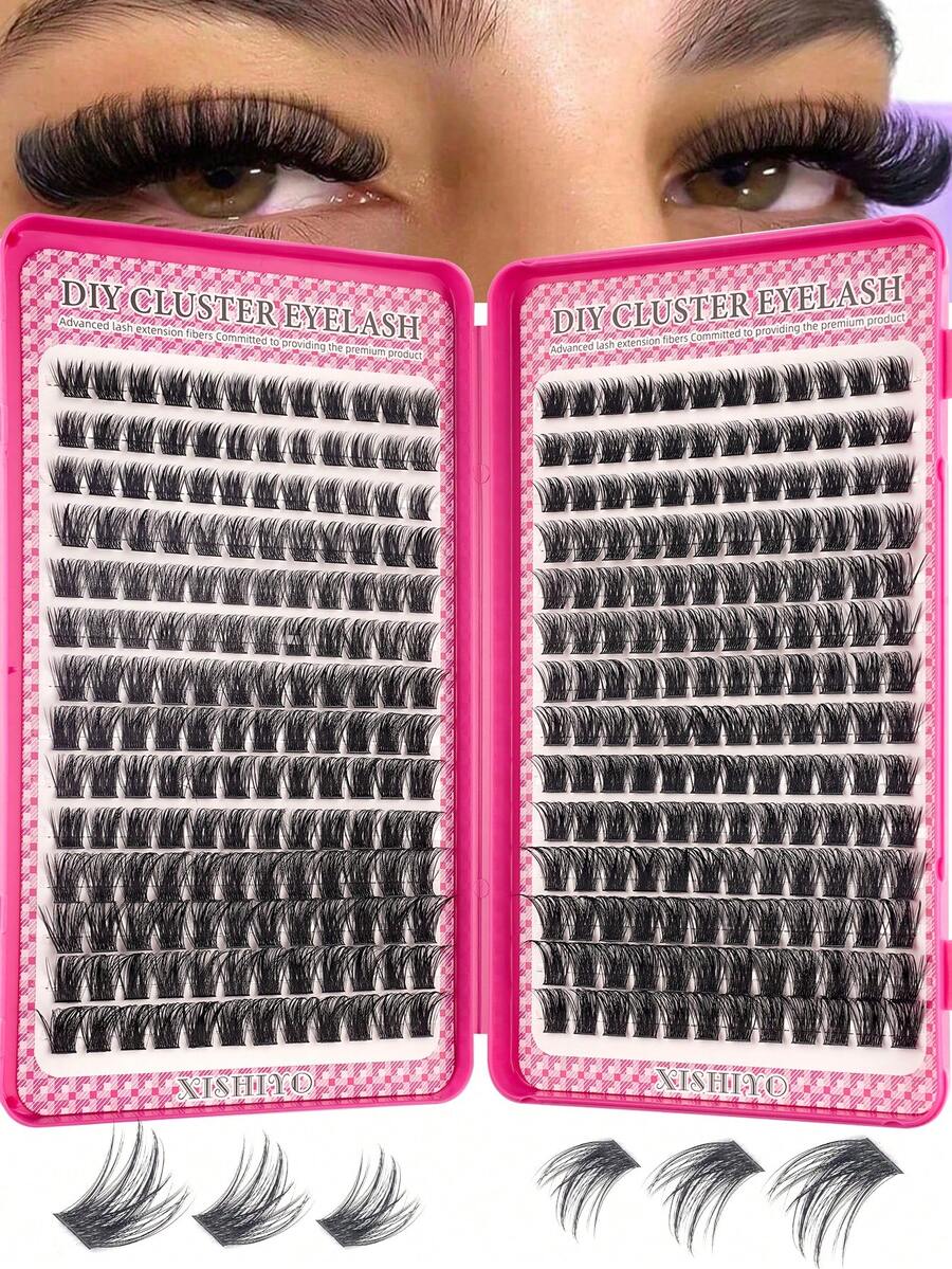 336pcs D-Curl Mixed Length 8-16mm Fluffy & Lightweight Natural Eyelash Extension Kit, Reusable Lash Clusters, D-Curl Individual False Eyelashes