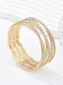 1pc Bride Fashion Rhinestone Bangle Bracelet, Minimalist Crystal Cuff Bracelet For Wedding - Black - View 7