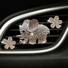 3/6pcs Set Fully Rhinestone Elephant & Pentagonal Flower Air Vent Fragrance Clip, Luxury Sparkling Rhinestone Design, Long-Lasting Fragrance To Freshen Car Interior, Stable Clip Installation, Fragrance & Decor 2-In-1 Car Accessory Set - Elephant Flower Scented Clip - View 6