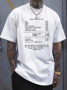 Men's Christian T-Shirt "Jesus Paid For Everything" Receipt Style Faith Design With Cross Biblical Message Casual Church Wear Daily Religious Wear Short Sleeve Crew Neck Cross Print "Jesus Saved" Spiritual Statement T-Shirt Sizes S-3XL - 白色 - 查看 7