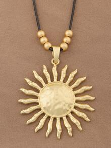 SUPBORA 1pc Fashionable Matte Gold/Silver Color Boho Oversized Exaggerated Sun Pendant With Beads Black Wax Rope Necklace For Women's Daily Wear - Multicolor - View 2