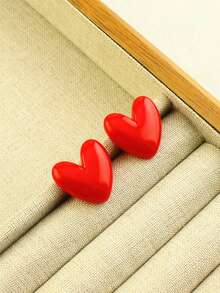2 Pcs/Set, Bright Red Heart Brooch - Classic Minimalist Style, Durable Resin Material, Suitable For Girls' Bags And Shoes - Multicolor - View 5