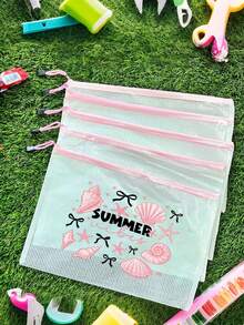 Fashionable Waterproof PVC Beach Bag, Printed With "Summer" Shell Pattern, A4 Size, Transparent Cosmetic Bag, Toiletry Bag, Nylon Zipper, Suitable For Swimming, Diving, Summer Vacation, Lightweight, Beach Essential, Travel/Back To School Essential, Vacation Companion - Multicolor - View 9