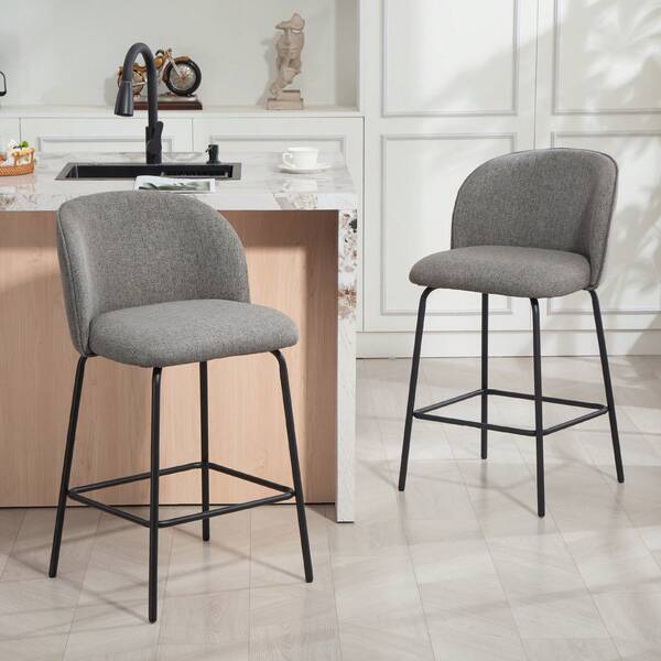 HOMCOM Bar Stools Set Of 2, 27" Counter Height Barstools With Backrest, Upholstered Linen Bar Chairs With Footrest And Steel Legs For Kitchen Island, Dining Room, Dark Grey
