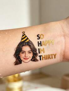 Custom Retro Party Temporary Tattoos, Personalized Photo & Text Tattoo Stickers, Y2k Fun Style Body Decals, Customized Birthday Celebration Tattoos, Customizable Picture Festival Party Favors, Valentine'S Day Gift, Holiday Gift For Adults, Couples, Friends, Birthday Gift Party - Multicolor - View 2