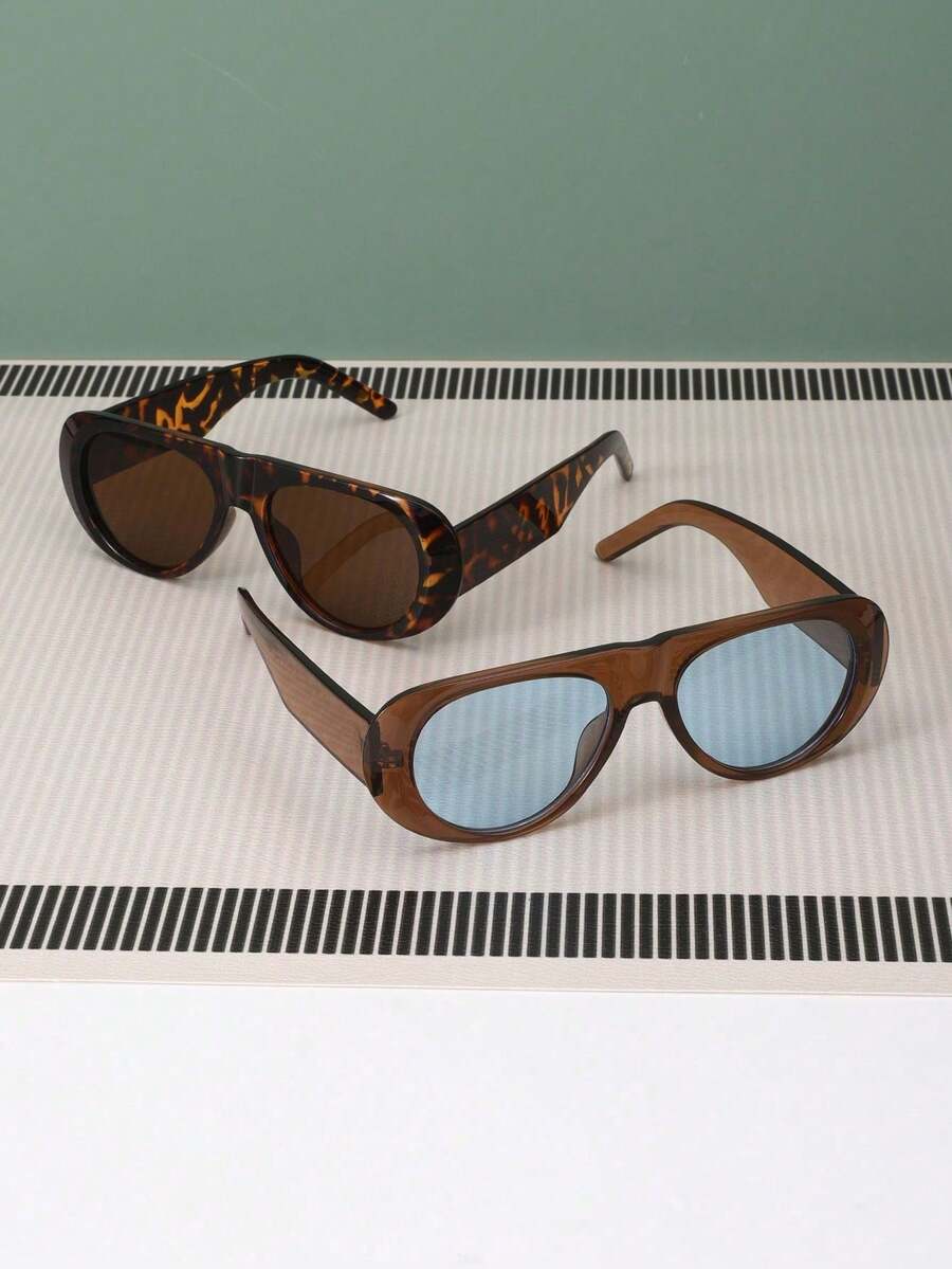 2 Pairs Women's PC Large Frame Fashion Glasses, Suitable For Outings, Parties, Cycling, Daily Use, Essential For Holidays, Travel, All Seasons, Great Gift For Valentine's Day