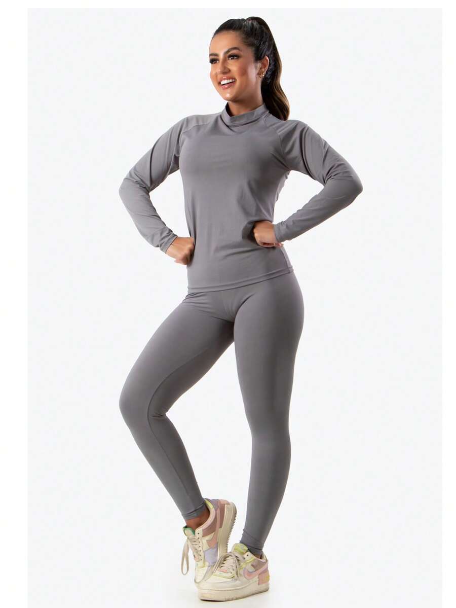 Thermal Pants And Thermal Shirt Set For Women, Base Layer, Winter, Cold Weather, UV Protection + Polyester - 灰色 - 查看 1