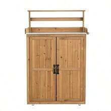 物置き 木製 収納庫 観音扉 ガーデニング用品 小屋 戸外収納庫 大型 屋外物置 棚 大型 ドア ベランダ 物置き 屋外収納 ガーデニング ウッド 園芸用品 庭 倉庫 DIY 頑丈 新作 ナチュラル - ナチュラル + ウッド1 - チェックする 1
