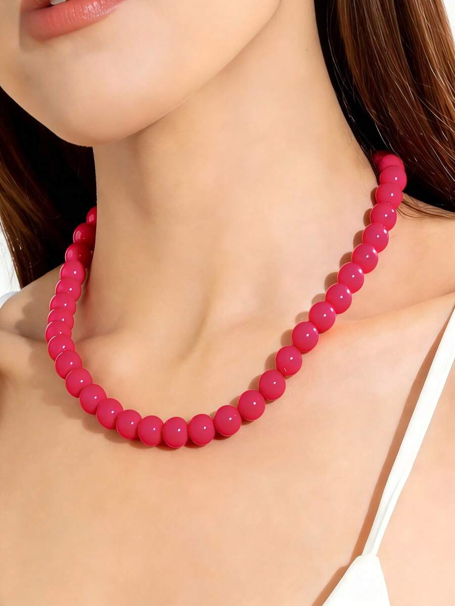 1 chiếc vòng cổ hạt cườm hình học nhiều màu sắc Dopamine, vòng cổ acrylic tối giản có thể đeo chồng lên nhau, trang sức thời trang đa năng mùa hè đi biển dành cho nữ. - vòng cổ đính cườm - Xem 1