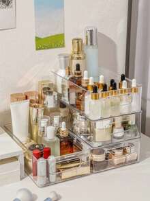 1-3 Stackable Transparent Storage Organizers, Large Capacity Desktop Storage Boxes, Multi-Functional Storage Boxes, Suitable For Storing Cosmetics, Stationery, Sticky Notes And Other Items. Suitable For Home, School And Office. - Clear - View 3