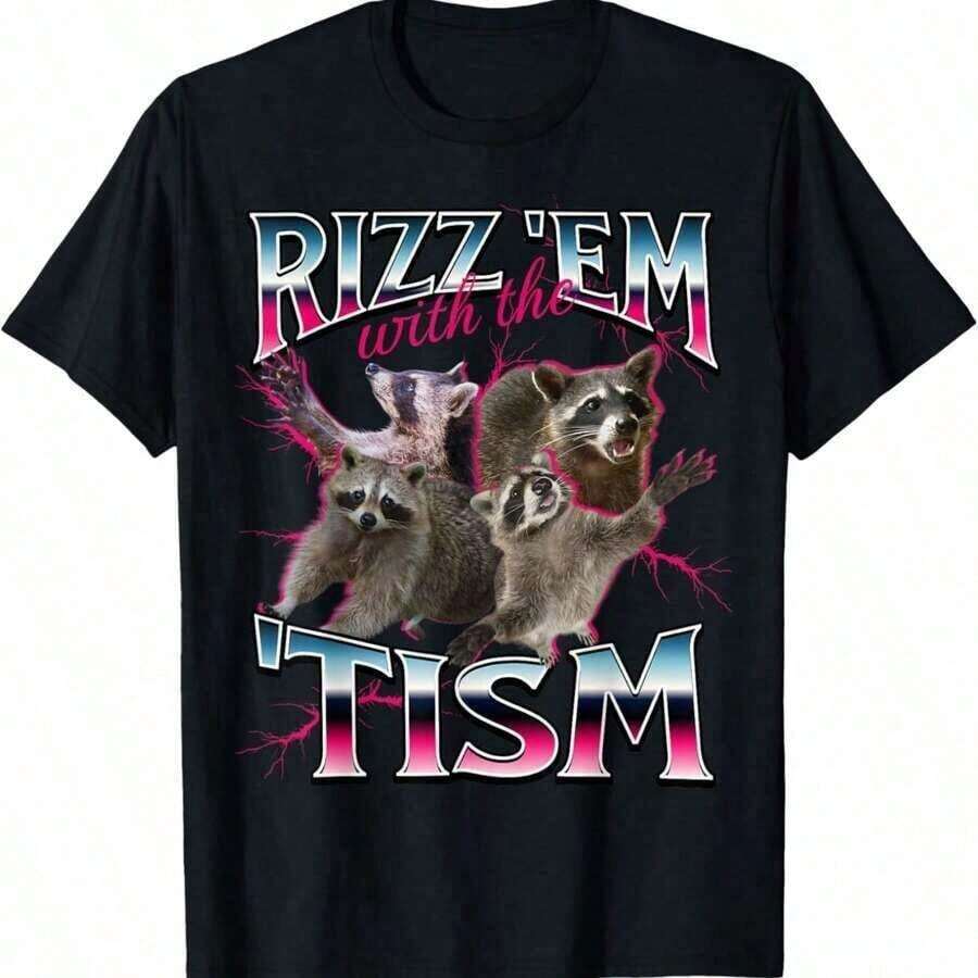 Autism Funny Rizz Em With Tism Autistic Racoon-Shirt - Black - View 1