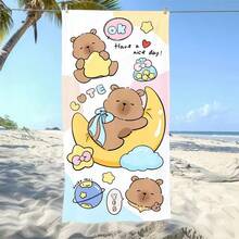 1pc Cute Hippopotamus Beach Towel - Quick Dry, High Absorbency, Soft & Comfortable, Large Size, With Adorable Sleeping Hippo & Crescent Moon Cloud Pattern, Soft & Healing, Suitable For Beach, Pool Party, Yoga And Travel - 4 - View 1