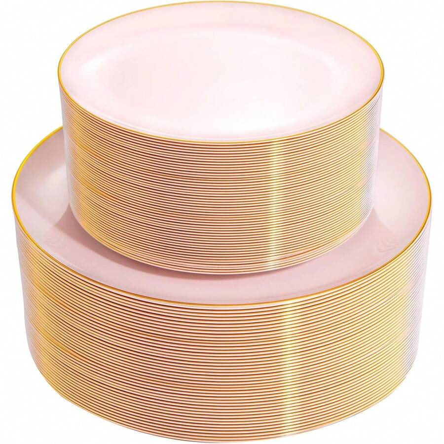 50/25/20/1 piezas Juego que incluye platos rosas premium de 7.5" y 10.25", diseño elegante con borde dorado, fácil de limpiar y reutilizable para cocina, boda, fiesta de cumpleaños, eventos y suministros para fiestas, catering para fiesta de graduación en 2026