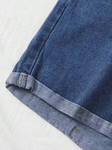 Shorts mezclilla bajo de doblez con lavado - Azul marino - Ver 4