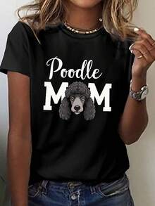 Camiseta casual de manga corta con cuello de tripulación con un estampado de puddle MOM, perfecta para primavera y verano, diseñada para mujeres - Negro - Ver 2