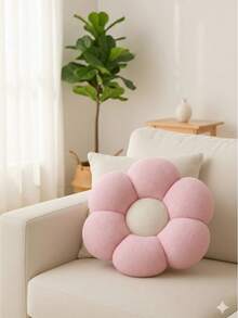 2 Pieces Daisy- Ultrashaped-Soft Plush Seat/Mat - 45x45 Cm - Made In Türkiye - Baby Pink - View 5