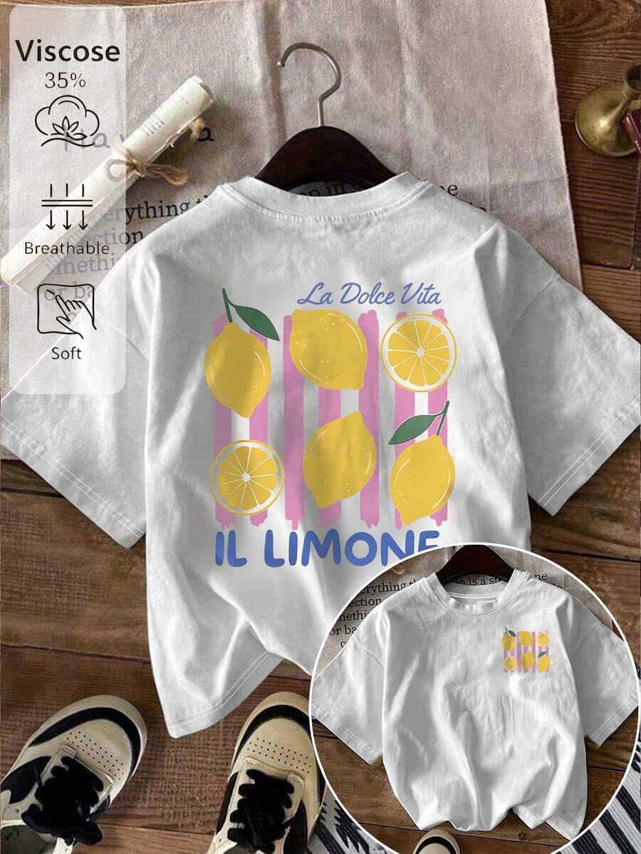 Spring & Autumn New Arrival Graphic Print Round Neck Loose Casual Women Top Tee, Suitable For Daily Wear And Home, Machine Washable White Summer - White - View 1