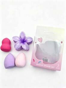 4pcs Soft Makeup Sponge Set, Includes Flower-Shaped Sponge Holder, Dry & Wet Use Makeup Blender Sponges, Suitable For Foundation, Concealer And Powder, Latex-Free Makeup Blender Sponge Set, Ideal For Beginners And Daily Makeup - Multicolor - View 5