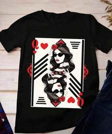 Queen Of Hearts T-Shirt,  Playing Card Tee - Black - View 10