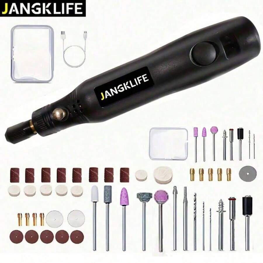 JANGKLIFE Mini Electric Drill & Rotary Tool Kit - 48pcs Accessory Set, With Flexible Shaft, USB Charging, 3 Speed Modes, Suitable For DIY Crafts, Handmade, Multi-Function Tool