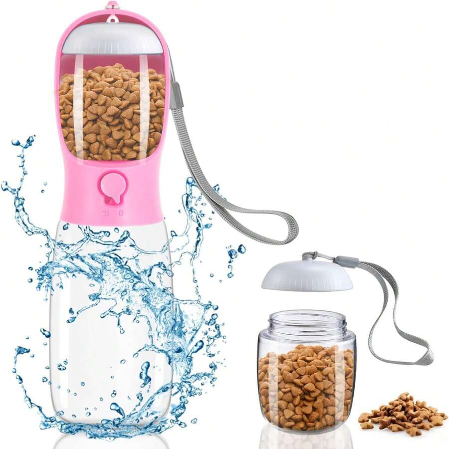 Pet Feeding Cup, Leak Proof Portable Pet Water Bottles For Dogs, Puppy Water Dispenser With Drinking Feeder For Travel(550ML) - 粉色 - 查看 1