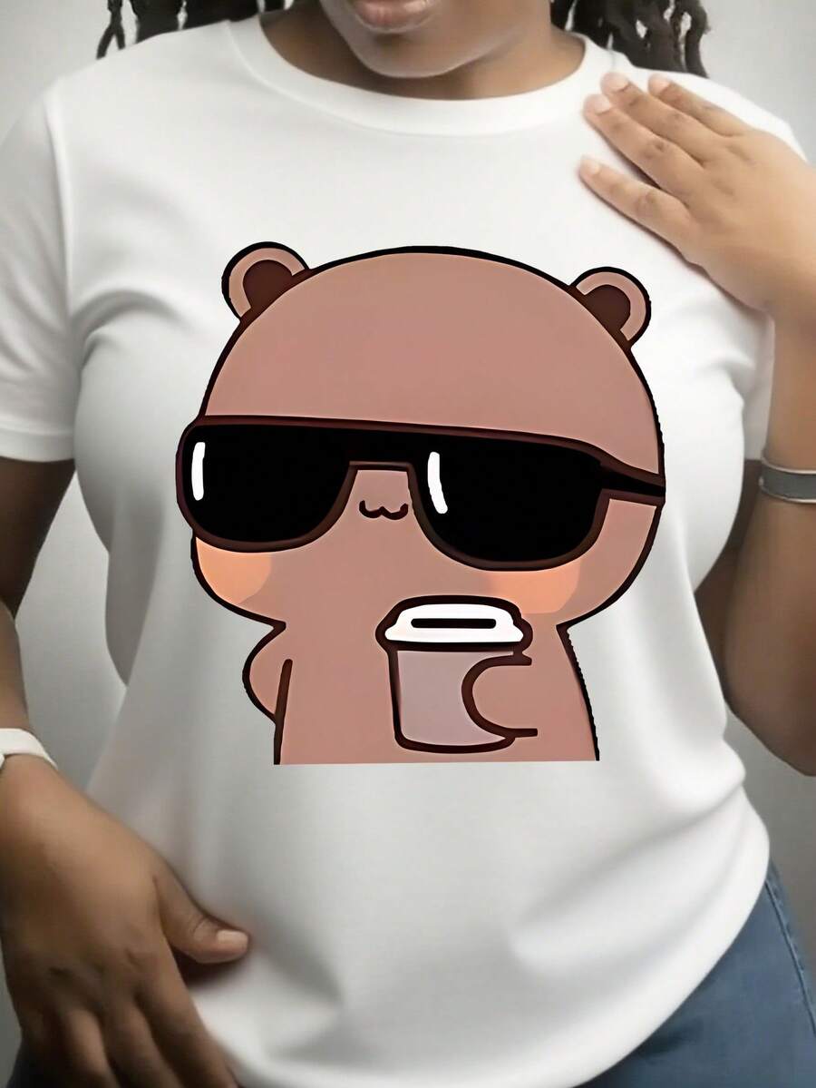 Tamaño más - Tamaño más - Camiseta de tamaño grande - Diversión de la mujer impresa camiseta - Casual de manga corta cuello redondo suelto, lavable en máquina toda la temporada cómodo, duradero impreso