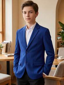 10-16 Years Old Boys Suit Jacket With Button Jacket Set, Lapel Formal Suit, Dark Blue - Royal Blue - View 4