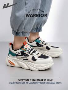 WARRIOR 勇士舒适街头风厚底男鞋，春夏舒适跑步鞋，简约休闲时尚运动鞋，四季皆宜，耐磨耐穿，适合全天穿着的训练鞋。 - 米/黑/淺卡其 - 查看 7