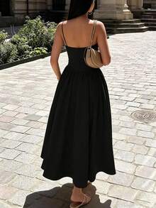 2026 Spring New Women's Clothing: Cross-Border European And American Dress, Elegant French Retro Waist-Cinching Strap Dress - 黑色 - 查看 4