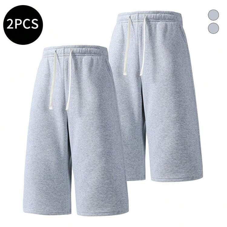 2pcs Men's Casual Capri Shorts, Sports Style, Knit Fabric, Durable Material, Spring/Summer - Multicolor - View 2
