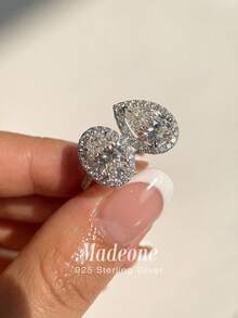 MADEONE 1 chiếc nhẫn bạc 925 cao cấp, hình bầu dục, đính đá Cubic Zirconia, kiểu dáng cổ điển thanh lịch, thích hợp làm quà tặng đính hôn/lễ hội. - Nhẫn hình giọt nước hình bầu dục - Xem 5