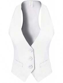 Women's Racerback Tuxedo Vest Slim Fit Stretch Waistcoat Versatile Dressy Casual Sleeveless Layered Outfit - 白色 - 查看 7
