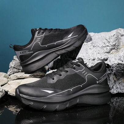 Men's Ultra-Light Thick Sole Sports Shoes, Breathable Mesh Casual Sneakers, Comfortable Soft Bottom Walking Shoes, Black/White, All-Match Style