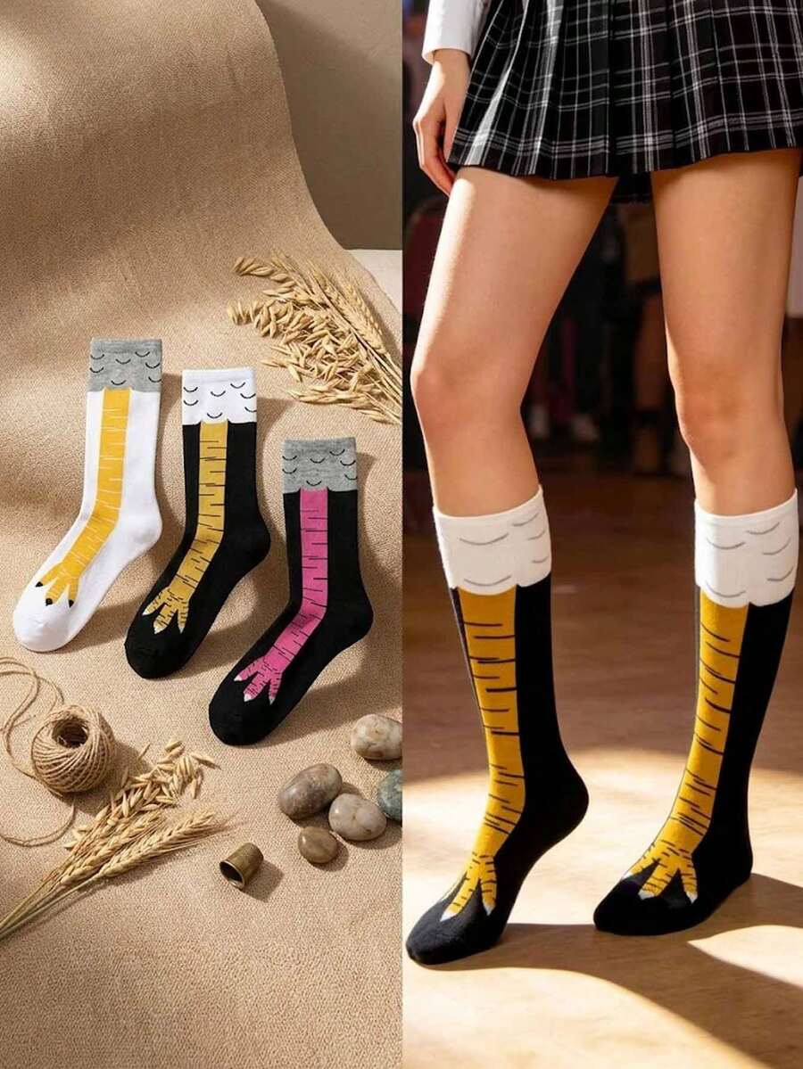 3 đôi tất in hình móng gà ngộ nghĩnh, thiết kế chân gà sáng tạo, có thể cá nhân hóa và rất thoải mái khi mang. - Nhiều màu - Xem 1